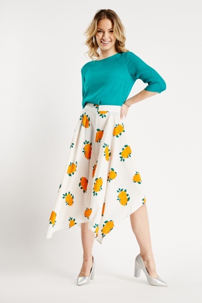 Floral Asymmetric Midi Skirt