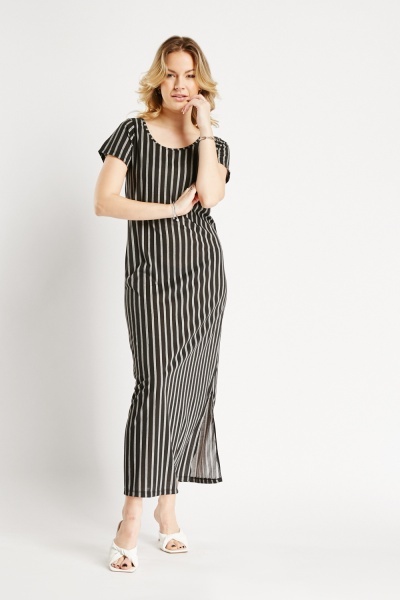 Image of Vertical Striped Short Sleeve Dress
