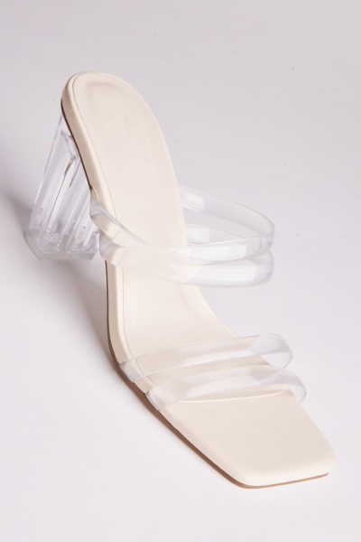 Clear Block Heel Strappy Mules