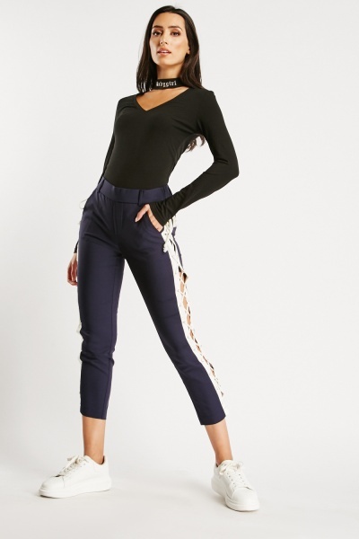Tie Up Side Contrasted Trousers