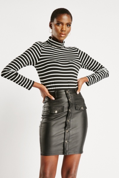Buttoned Black Mini Skirt