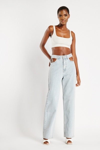 Image of Cut Out Straight Leg Jeans