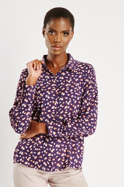 Image of Collared Printed Blouse