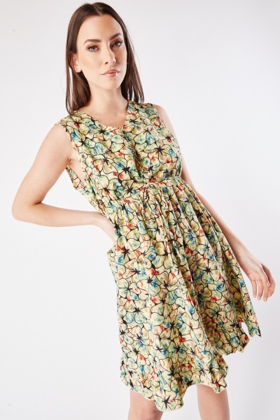 Image of Floral Print Sleeveless Swing Dress