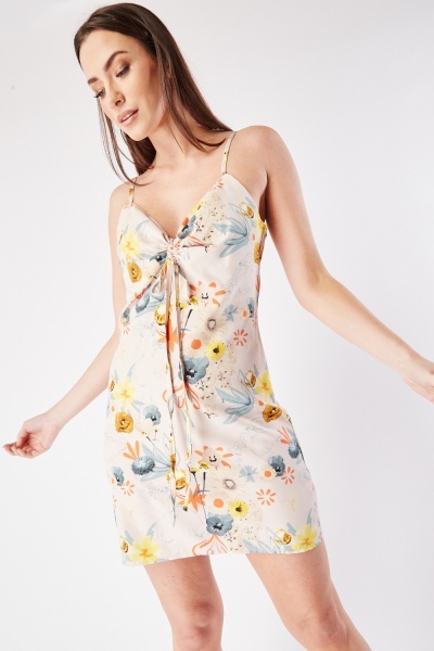 Image of Ruched Front Strappy Printed Mini Dress