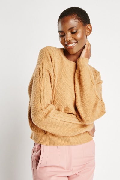 Image of Cable Knit Trim Cropped Jumper