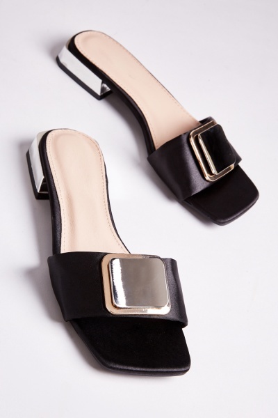 Metallic Trim Slip On Sandals