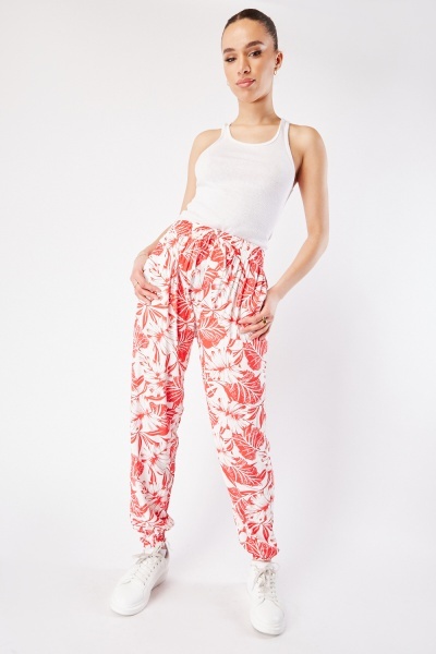 All Over Leaf Print Casual Trousers