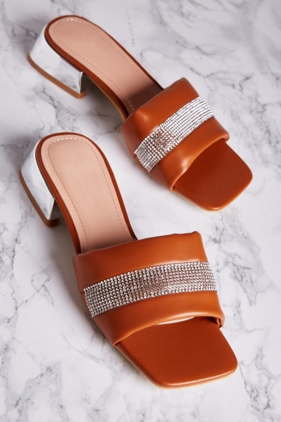 Encrusted Strap Slip On Slides