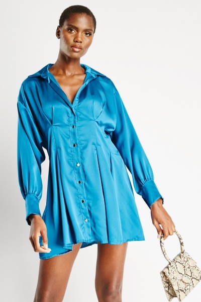 Image of Silky Buttoned Up Mini Dress
