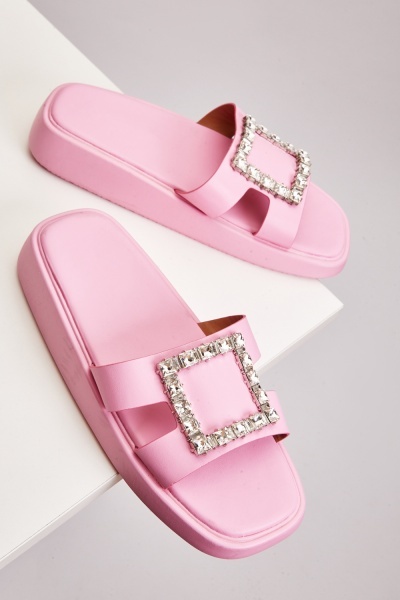 Encrusted Detail Cut Out Strap Sliders