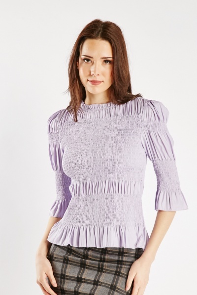 Image of Shirred 3/4 Sleeve Blouse