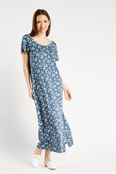 Short Sleeve Floral Printed Maxi Dress