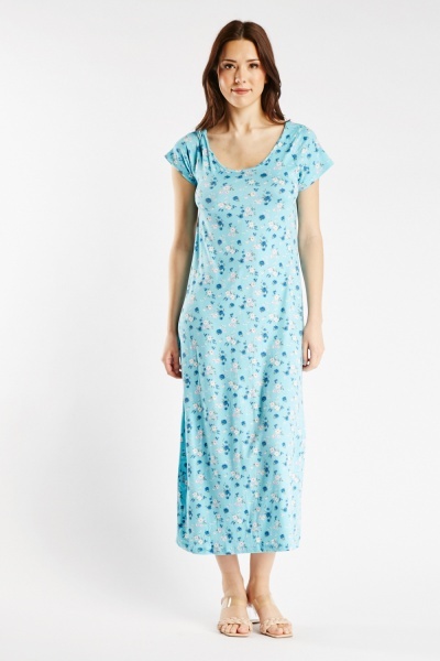 Short Sleeve Floral Slit Maxi Dress
