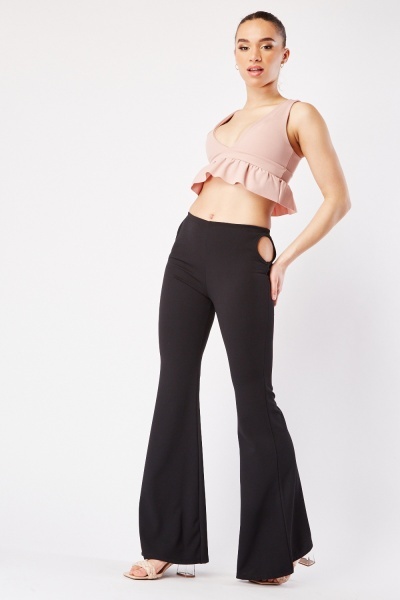 Cut Out Flare Leg Trousers