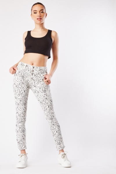 Line Drawing Printed Jeans