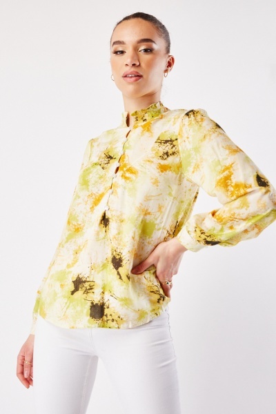 Image of Printed High Neck Blouse