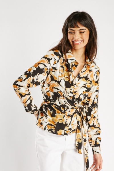 Image of Printed Tie Up Waist Blouse
