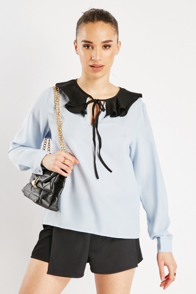 Image of Frill Collared Contrasted Blouse