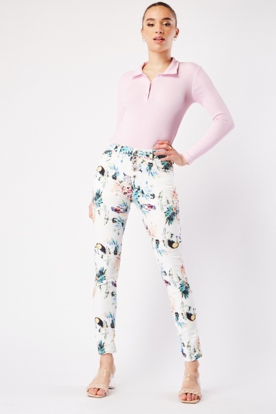 Partly Cotton Printed Jeans