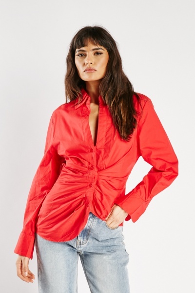 Gathered Front Low Plunge Shirt