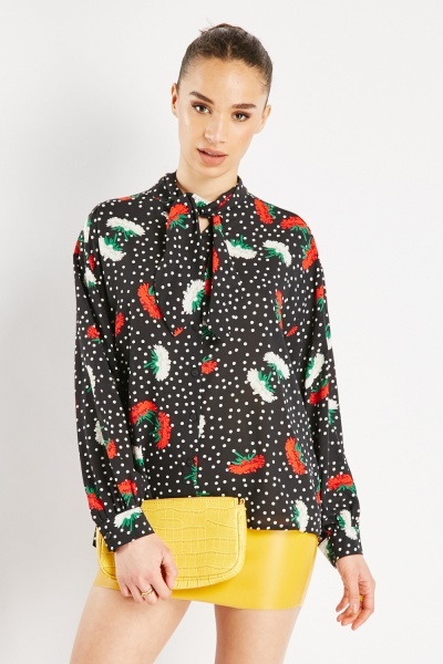Image of Pussybow Mixed Print Blouse