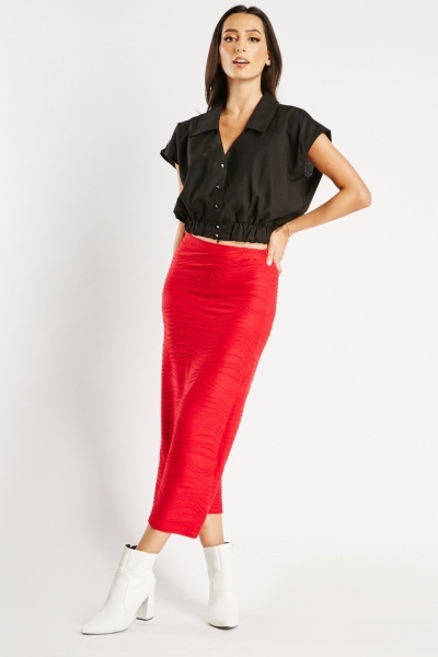 Image of Textured Elasticated Maxi Skirt