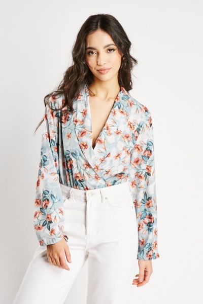 Wide Sleeve Flower Print Bodysuit