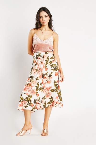 Flower Print Midi Skirt