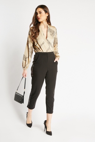 Image of Sequin Side Black Trousers