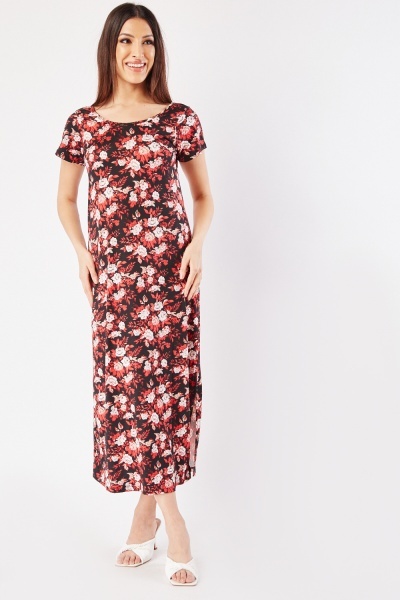 Side Slit Floral Printed Maxi Dress