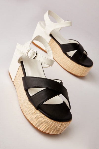 Criss Cross Contrasted Wedge Sandals