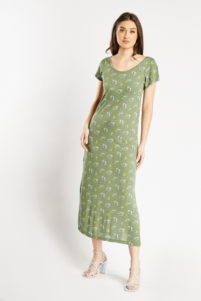 Floral Pattern Side Slit Maxi Dress