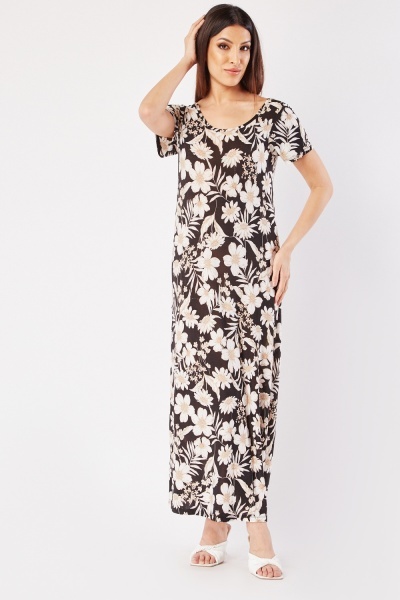 Short Sleeve Floral Side Slit Dress