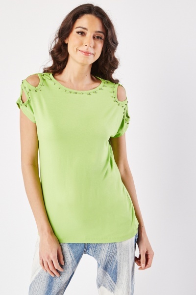 Cut Out Sleeve Studded Top
