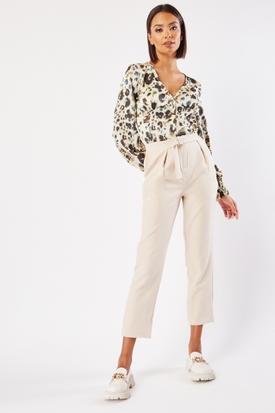 Belted High Waist Chino Trousers