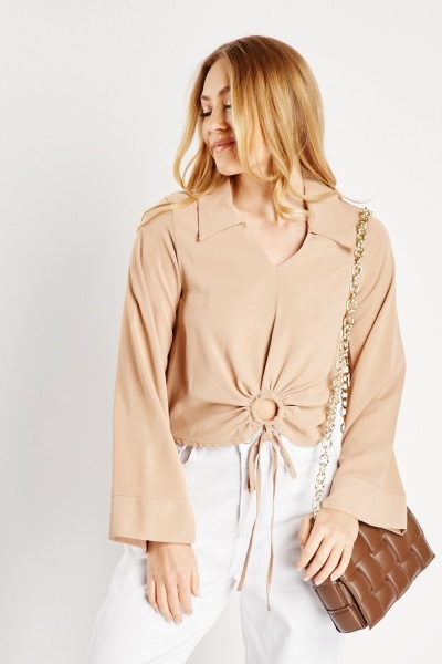 Image of Tie Up Front Crop Blouse