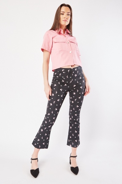 Floral Pattern Mid Waist Trousers