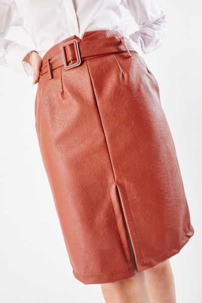 Image of Faux Leather Pencil Skirt