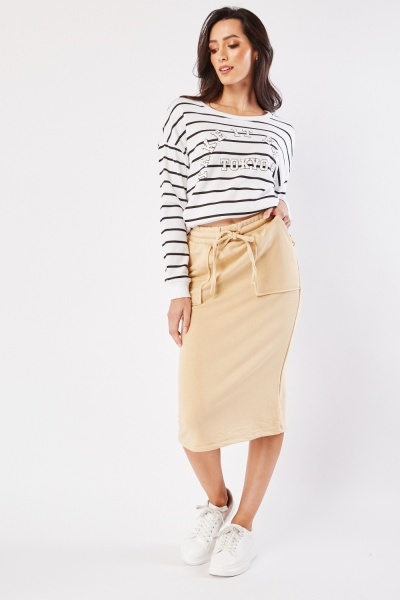 Image of Textured Casual Midi Skirt