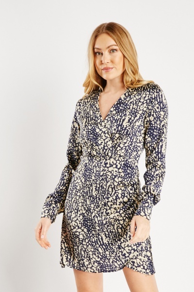 Image of Ruched Speckled Wrap Dress