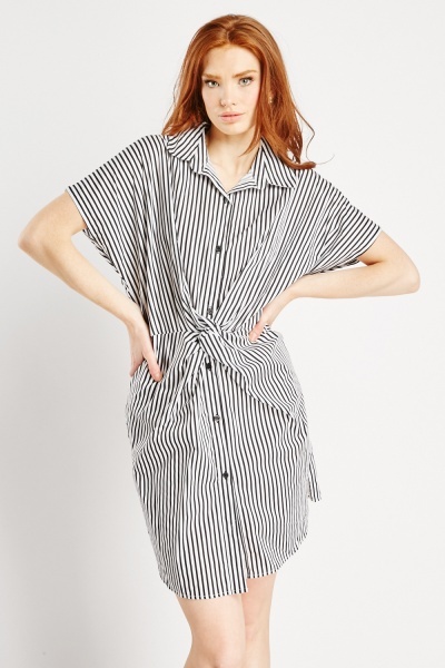 Twisted Vertical Striped Mini Dress