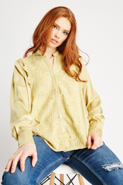 Image of Crochet Trim Buttoned Blouse