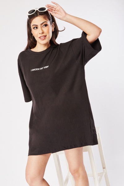 Printed Front Cotton Oversized T-Shirt Dress