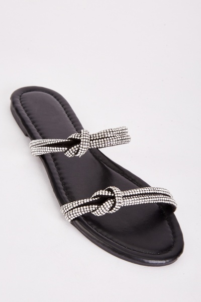 Twisted Encrusted Slide Sandals