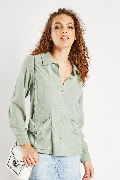 Frilly Open Pocket Front Shirt