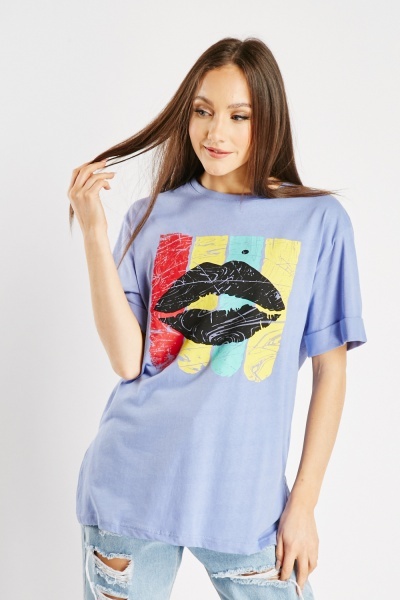 Lip Printed Oversized T-Shirt