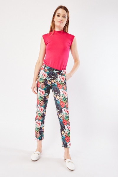Tropical Floral Print Trousers