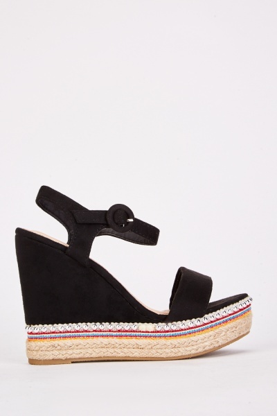 Contrasted Wedge Suedette Sandals