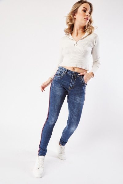 Piping Trim Skinny Jeans